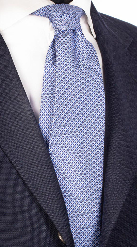 Cravatta Uomo Stampa di Seta Fantasia Bianca Blu Celeste Made in Italy Graffeo Cravatte