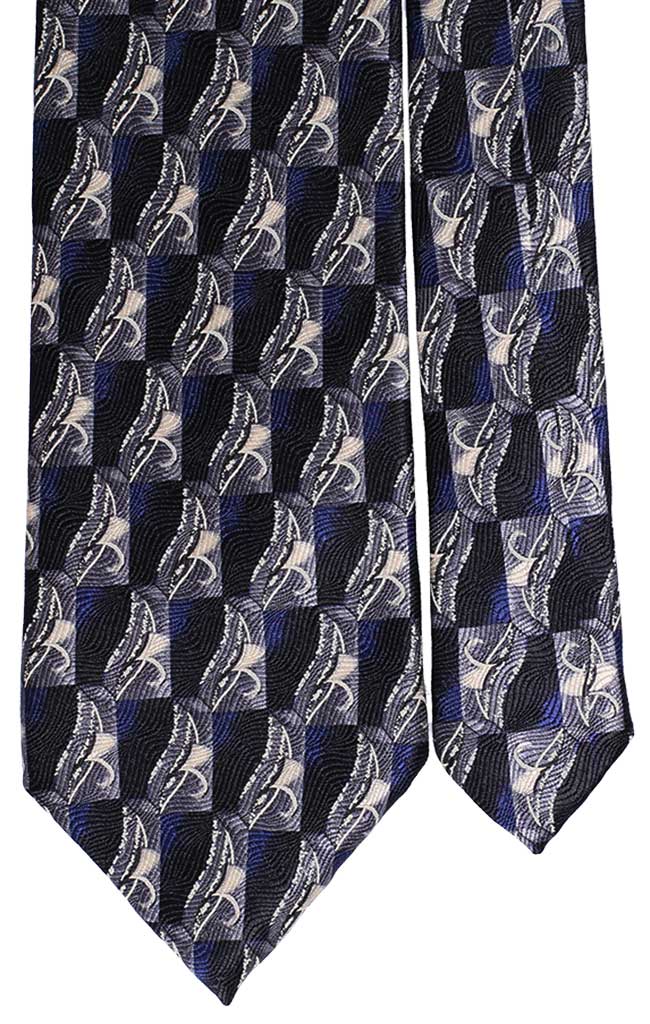 Cravatta Uomo Stampa di Seta Fantasia Blu Bluette Grigia Beige Made in Italy Graffeo Cravatte Pala