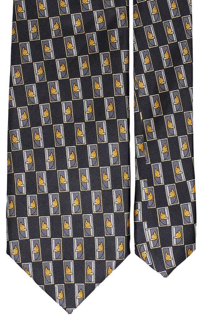 Cravatta Uomo Stampa di Seta Fantasia Blu Grigia Gialla Made in Italy Graffeo Cravatte Pala