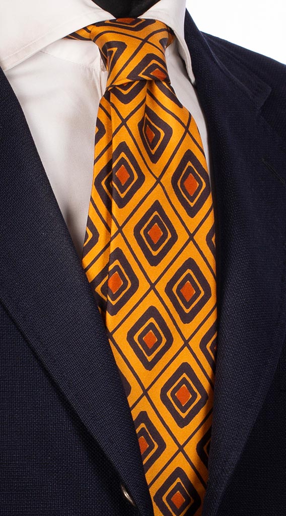 Cravatta Uomo Stampa di Seta Fantasia Verde Chiaro Arancione Bianco Made in italy Graffeo Cravatte