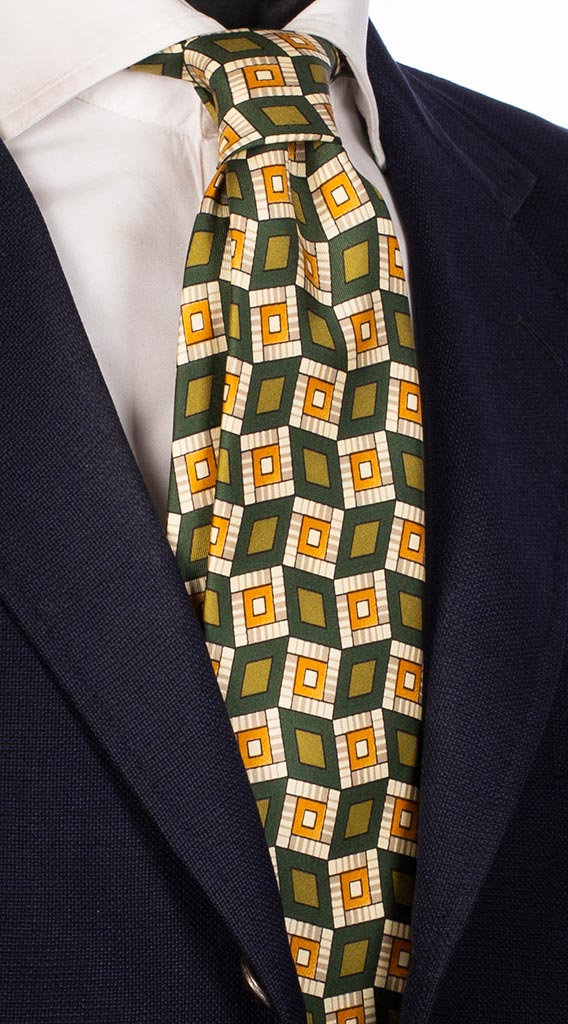 Cravatta Uomo Stampa di Seta Fantasia Verde Chiaro Arancione Bianco Made in Italy Graffeo Cravatte