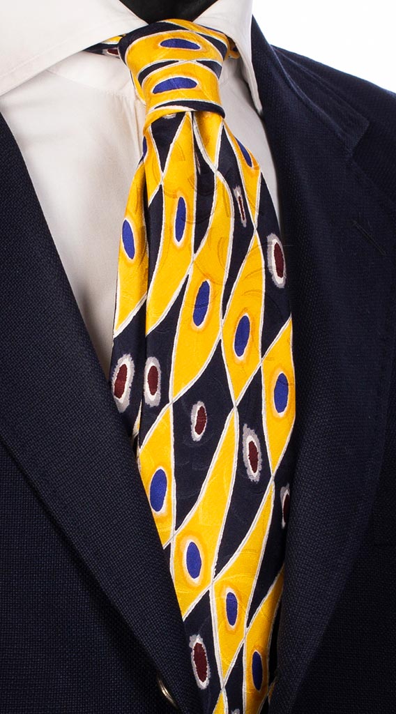 Cravatta Uomo Stampa di Seta Gialla Blu Fantasia Multicolor Made in Italy Graffeo Cravatte