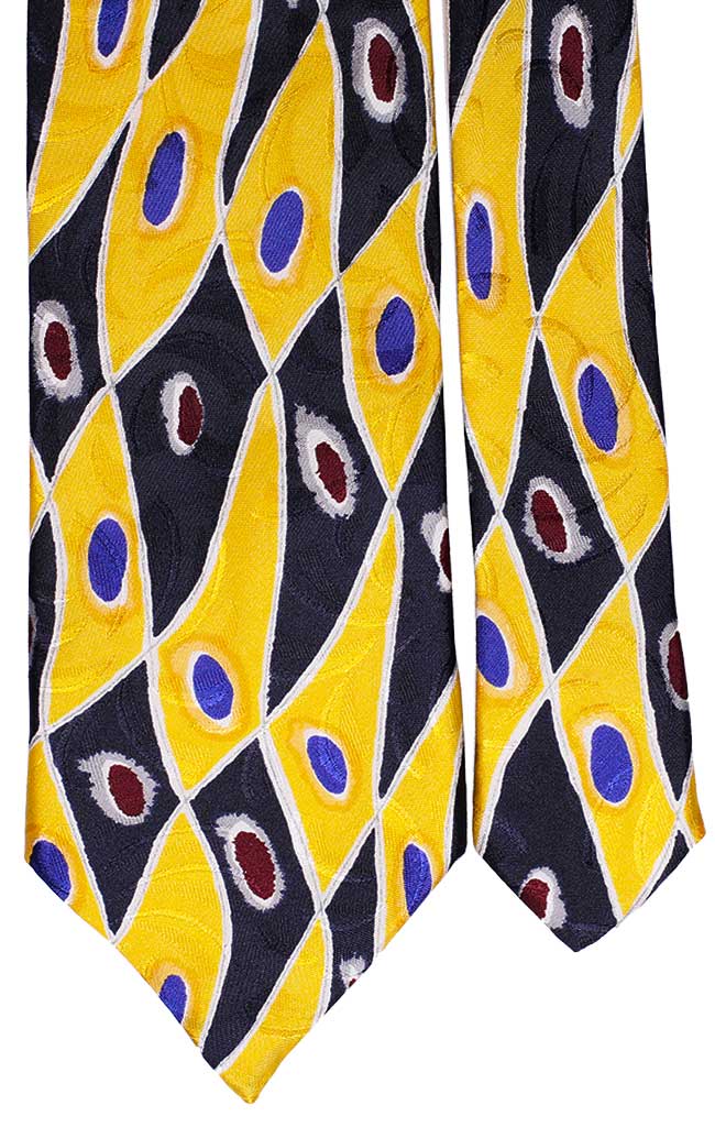 Cravatta Uomo Stampa di Seta Gialla Blu Fantasia Multicolor MAde in Italy Graffeo Cravatte Pala