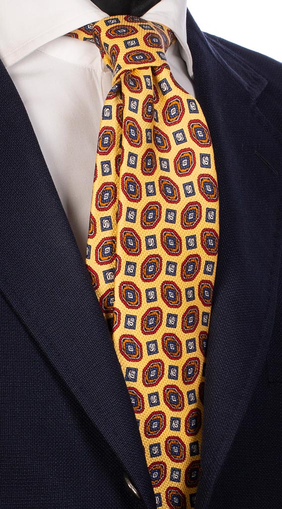 Cravatta Uomo Stampa di Seta Gialla Fantasia Rossa Arancio Bluette Bianca Made in Italy Graffeo Cravatte