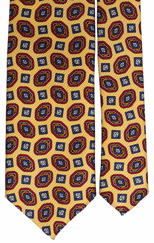 Cravatta Uomo Stampa di Seta Gialla Fantasia Rossa Arancio Bluette Bianca Made in Italy Graffeo Cravatte Pala