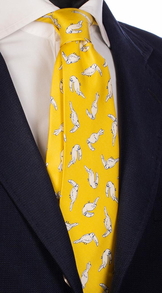 Cravatta Uomo Stampa di Seta Gialla con Animali Made in Italy Graffeo Cravatte