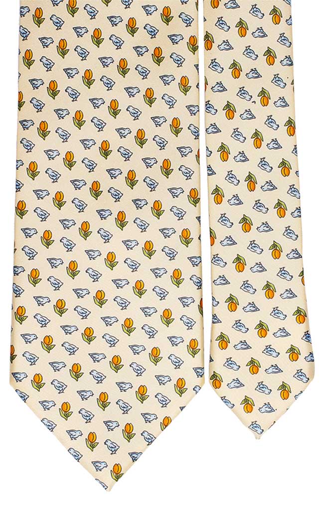 Cravatta Uomo Stampa di Seta Gialla con Uccellini e Tulipani Made in Italy Graffeo Cravatte Pala