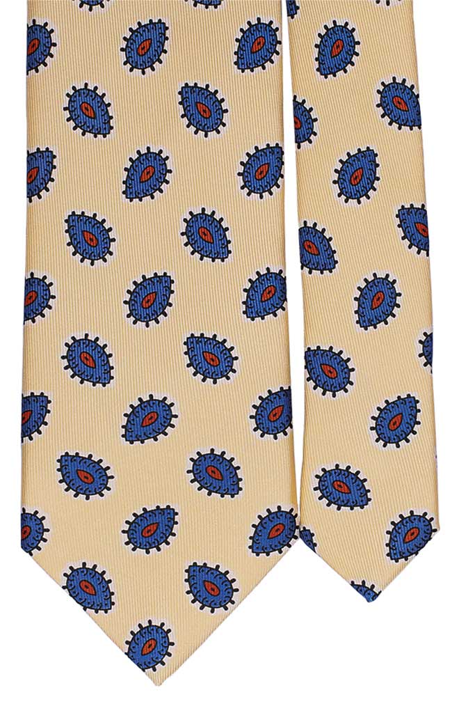Cravatta Uomo Stampa di Seta Giallo Chiaro Fantasia Bluette Blu Arancione Made in italy Graffeo Cravatte Pala