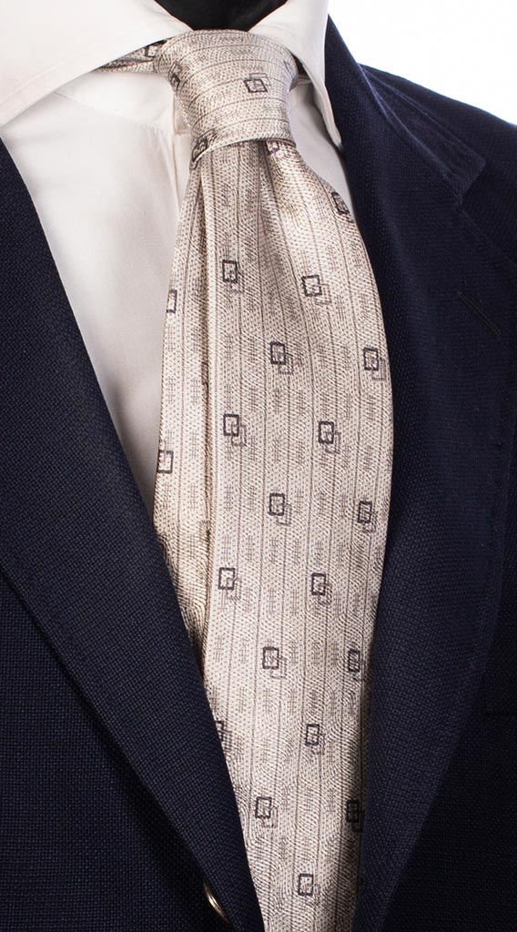 Cravatta Uomo Stampa di Seta Grigio Argento Fantasia Blu Grigia Made in Italy Graffeo Cravatte