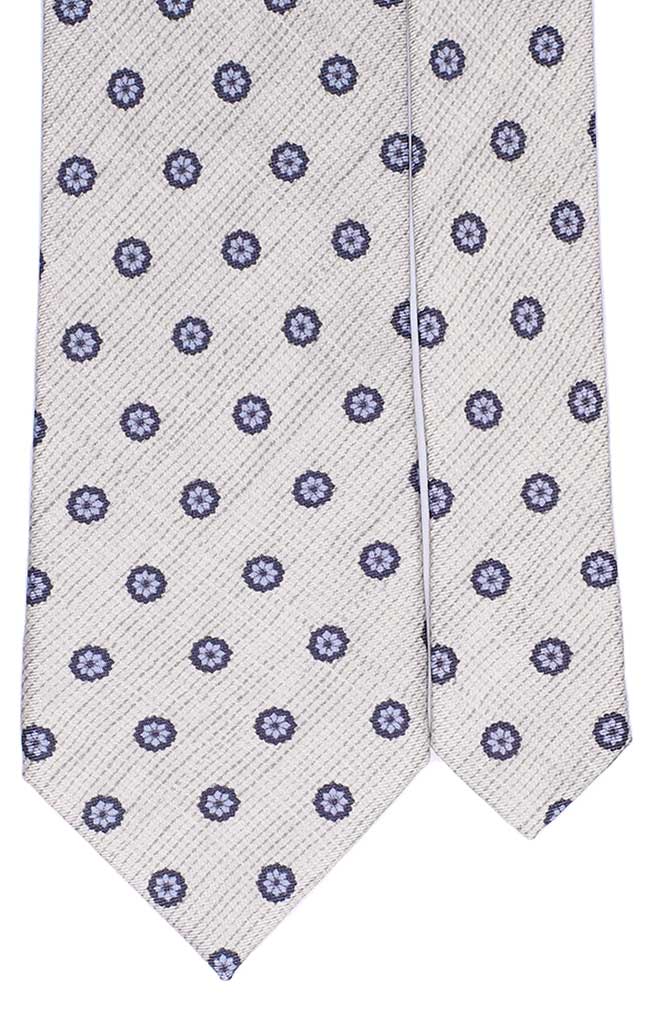 Cravatta Uomo Stampa di Seta Grigio Chiaro Effetto Lino a Fiori Blu Celeste Made in Italy Graffeo Cravatte Pala