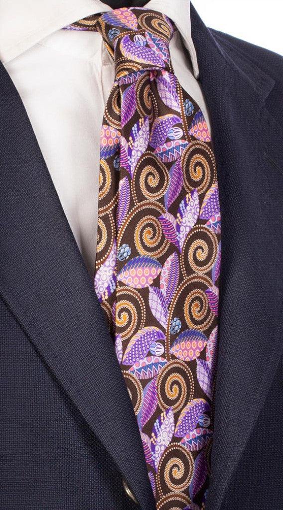 Cravatta Uomo Stampa di Seta Marrone Fantasia Floreale Multicolor Made in Italy Graffeo Cravatte