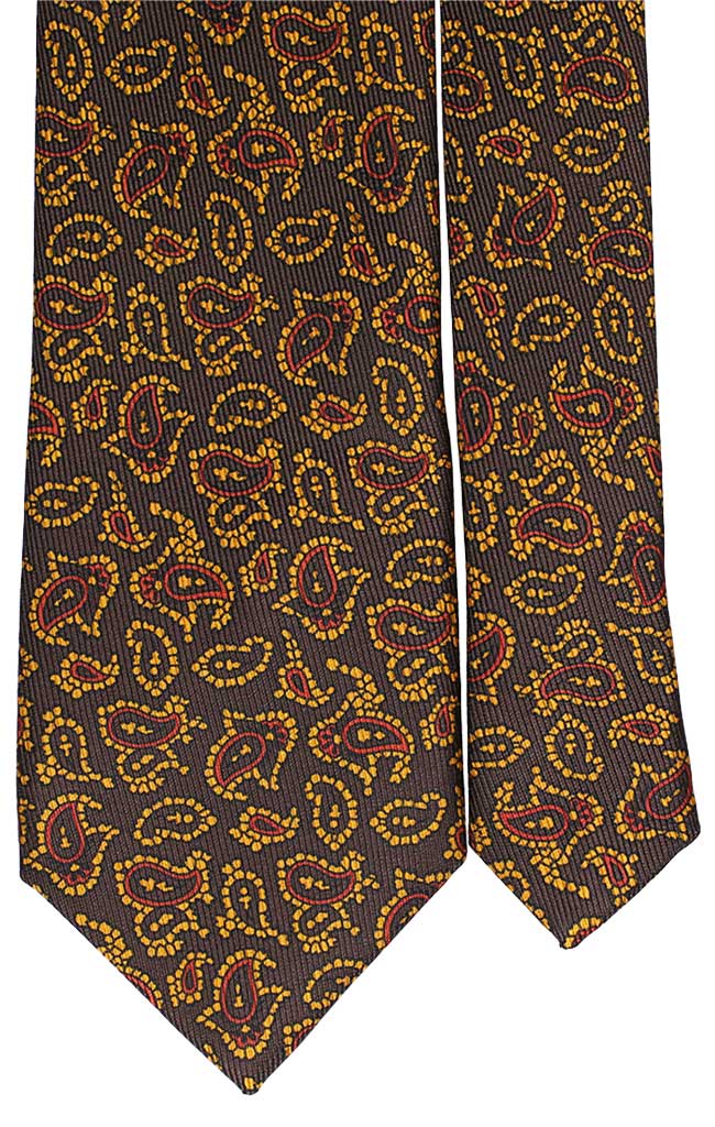 Cravatta Uomo Stampa di Seta Marrone Paisley Arancione Gialla Made in Italy Graffeo Cravatte Pala