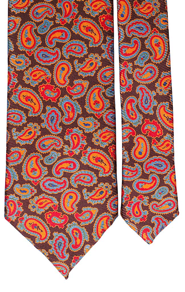 Cravatta Uomo Stampa di Seta Marrone Paisley Multicolor Made in Italy Graffeo Cravatte Pala