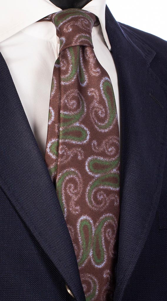 Cravatta Uomo Stampa di Seta Marrone Paisley Verde Celeste Made in Italy Graffeo Cravatte