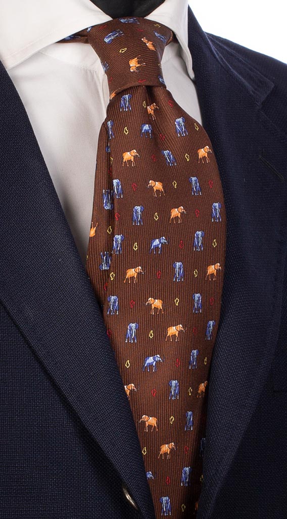 Cravatta Uomo Stampa di Seta Marrone con Animali Made in Italy Graffeo Cravatte