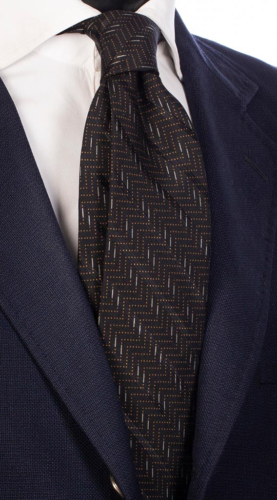 Cravatta Uomo Stampa di Seta Nera Fantasia Marrone Grigio Made in Italy Graffeo Cravatte