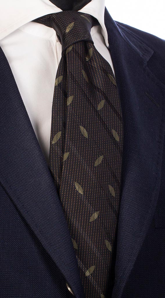 Cravatta Uomo Stampa di Seta Nera Fantasia Verde Marrone Made in Italy Graffeo Cravatte