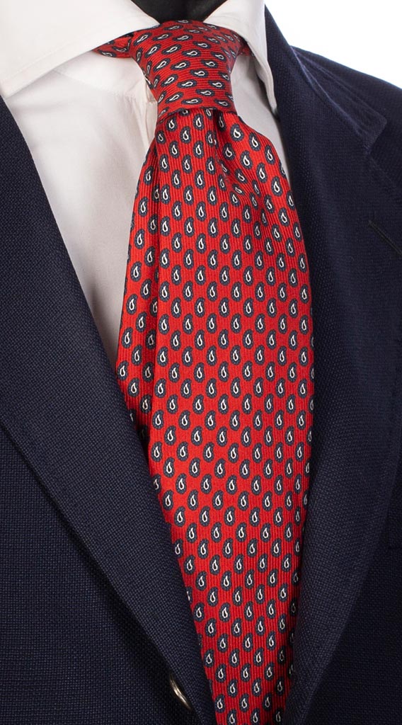 Cravatta Uomo Stampa di Seta Rossa Paisley Blu Bianco Made in Italy Graffeo Cravatte