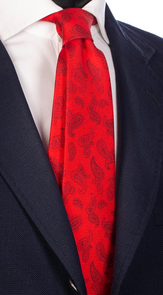 Cravatta Uomo Stampa di Seta Rossa Paisley Nero Made in Italy Graffeo Cravatte Pala
