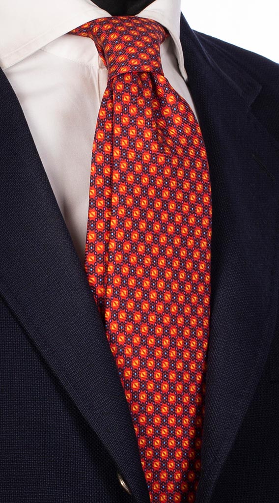 Cravatta Uomo Stampa di Seta Rossa a Fiori Blu Fantasia Gialla Made in Italy graffeo cravatte