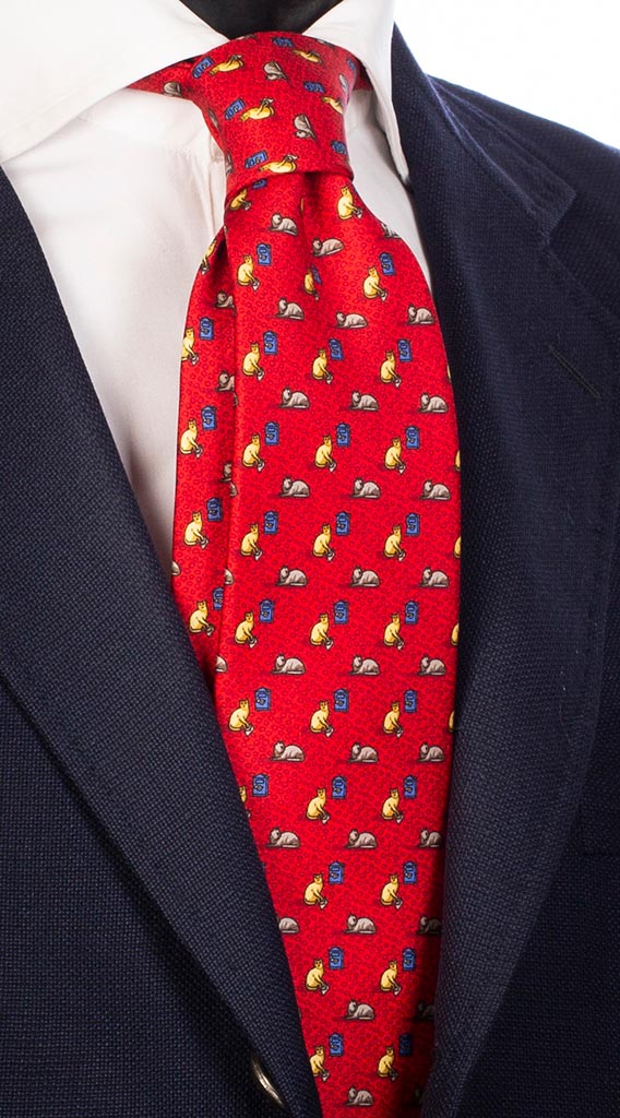 Cravatta Uomo Stampa di Seta Rossa con Animali Made in Italy Graffeo Cravatte