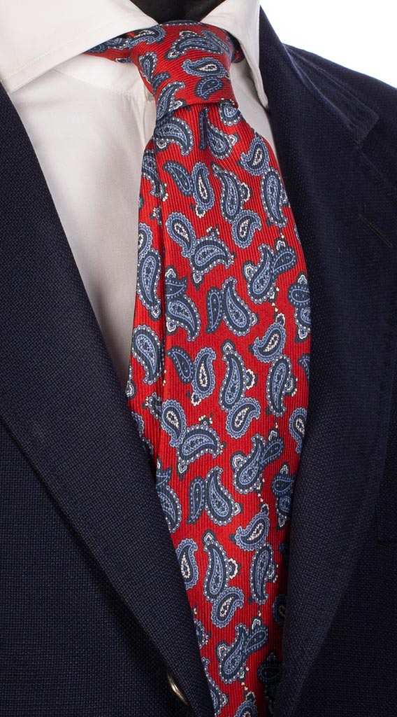 Cravatta Uomo Stampa di Seta Rossa con Paisley Blu Celeste Bianco Made in Italy Graffeo Cravatte