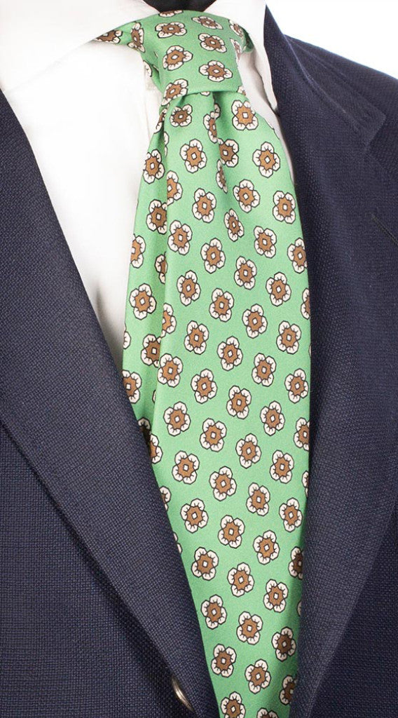 Cravatta Uomo Stampa di Seta Verde Chiaro Fantasia Bianca Verde Scuro Made in Italy Graffeo Cravatte