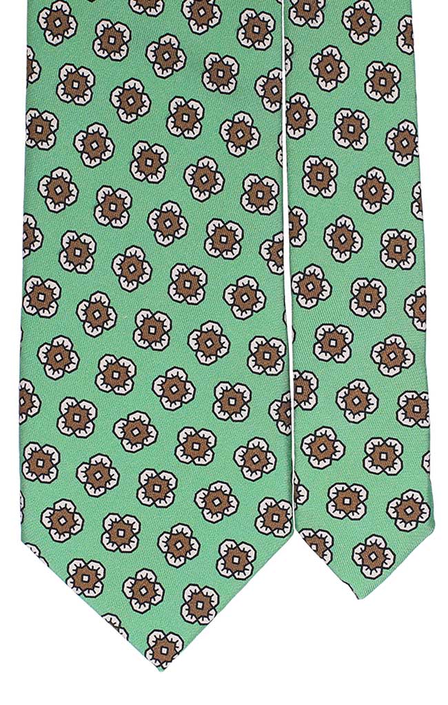 Cravatta Uomo Stampa di Seta Verde Chiaro Fantasia Bianca Verde Scuro Made in Italy Graffeo Cravatte Pala