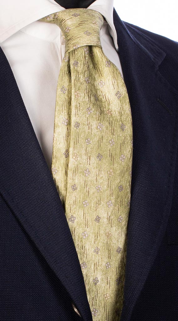 Cravatta Uomo Stampa di Seta Verde Chiaro Fantasia Grigia Made in Italy Graffeo Cravatte