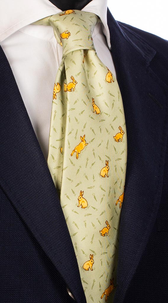 Cravatta Uomo Stampa di Seta Verde Chiaro con Animali Made in Italy Graffeo Cravatte