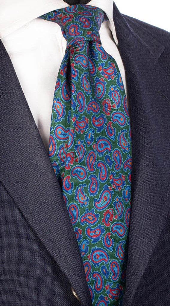 Cravatta Blu Con Paisley Rosa In Seta 100 - Foto 6