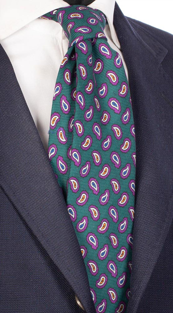 Cravatta Uomo Stampa di Seta Verde Paisley Multicolor Made in Italy Graffeo Cravatte