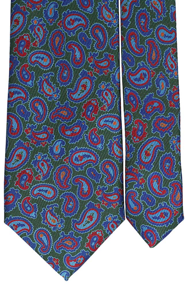Cravatta Uomo Stampa di Seta Verde Paisley Multicolor Made in Italy Graffeo Cravatte Pala