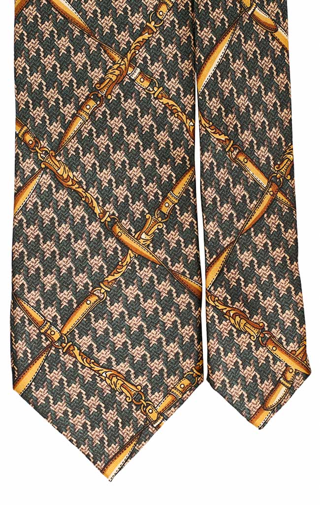 Cravatta Uomo Stampa di Seta Verde Pied De Poule Beige Fantasia Gialla Made in Italy Graffeo Cravatte Pala