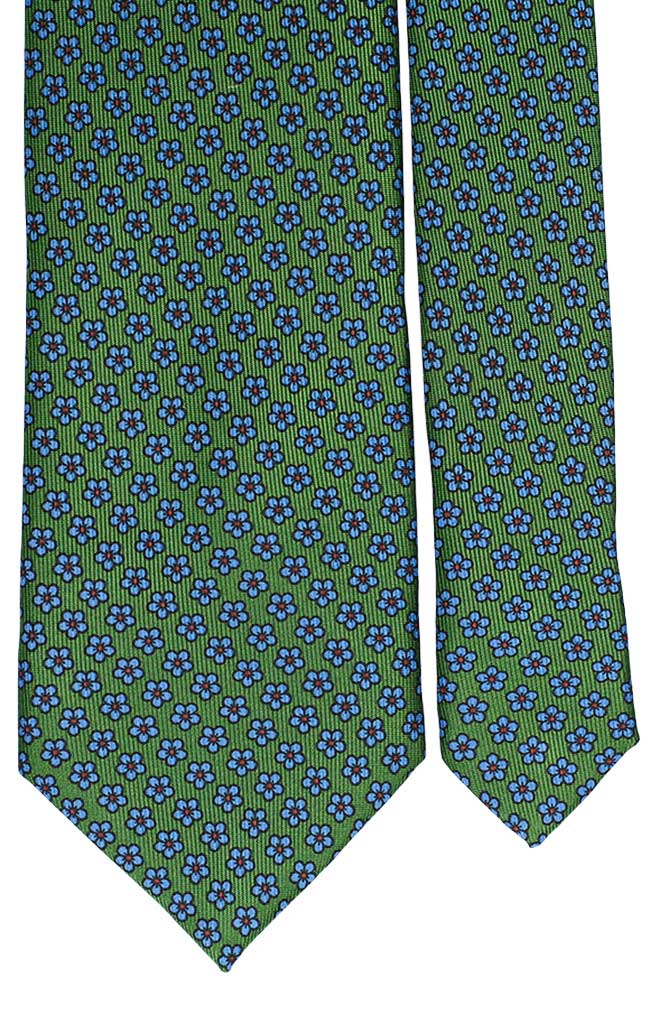 Cravatta Uomo Stampa di Seta Verde a Fiori Celeste Marrone Made in italy Graffeo Cravatte Pala