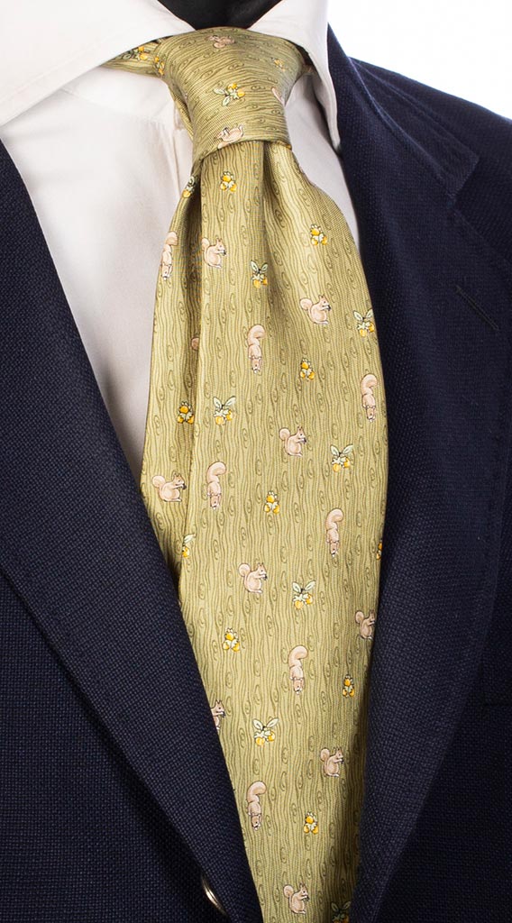 Cravatta Uomo Stampa di Seta Verde con Animali Made in Italy Graffeo Cravatte