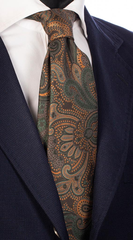 Cravatta Uomo Stampa di Seta a Fiori Verde Marrone Made in Italy Graffeo Cravatte