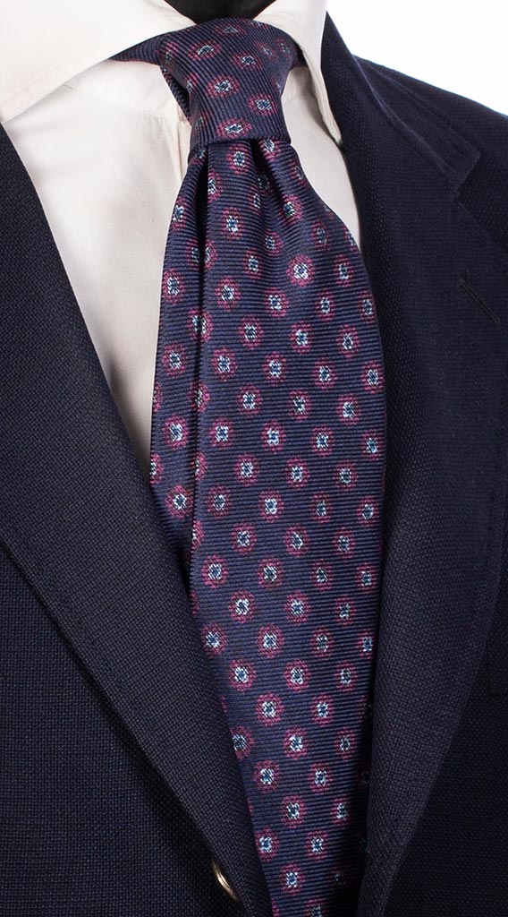 Cravatta Uomo di Seta Stampa Blu Fantasia Viola Celeste Blu Made in Italy Graffeo Cravatte