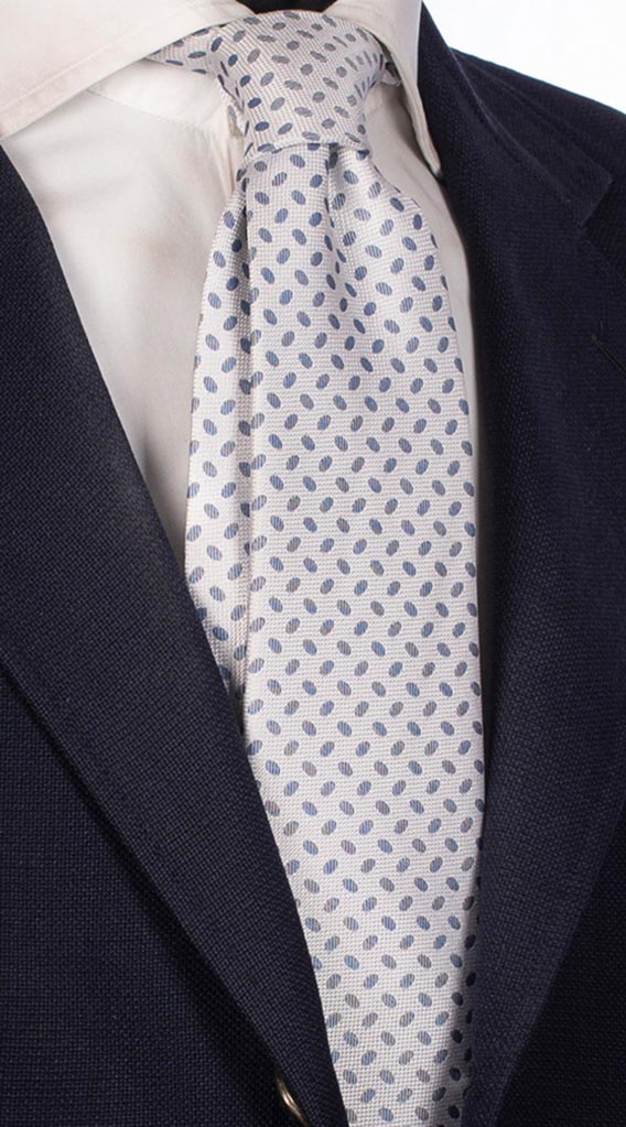 Cravatta Uomo per Cerimonia di Seta Bianca Fantasia Celeste Made in Italy Graffeo Cravatte