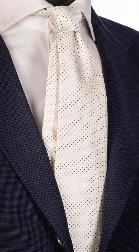 Cravatta Uomo per Cerimonia di Seta Bianco Perla Punto Spillo Grigio Made in Italy Graffeo Cravatte