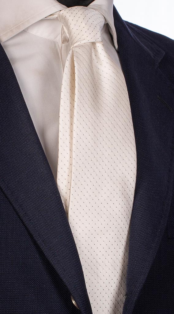Cravatta Uomo per Cerimonia di Seta Bianco Perla Punto a Spillo Grigio Made in Italy Graffeo Cravatte