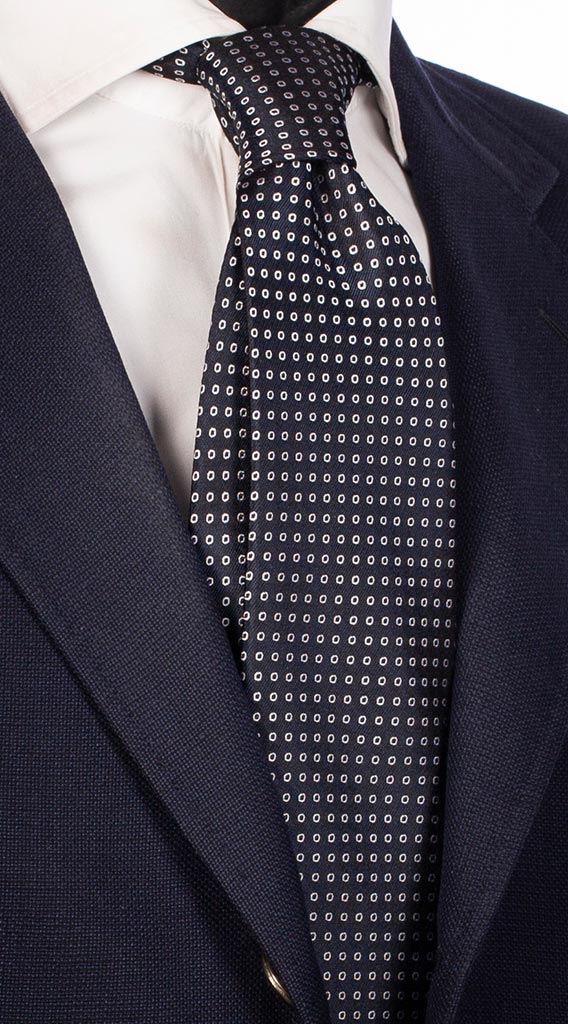 Cravatta Uomo per Cerimonia di Seta Blu Fantasia Bianca Made in Italy Graffeo Cravatte