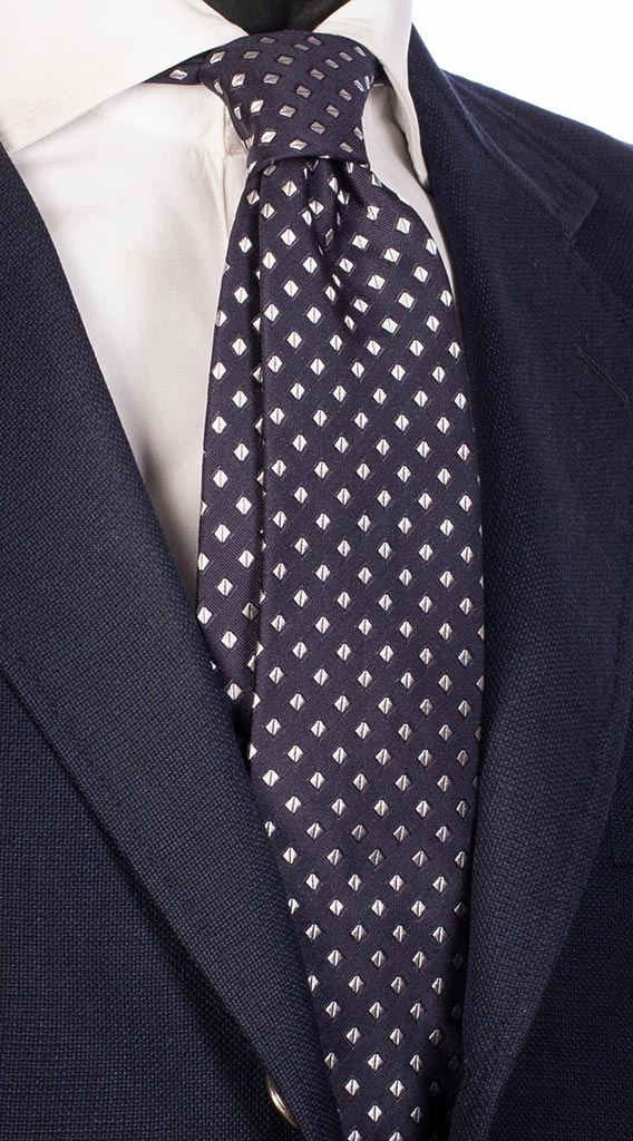 Cravatta Uomo per Cerimonia di Seta Blu Fantasia Grigio Chiaro Made in Italy Graffeo Cravatte