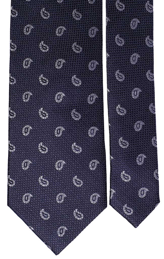 Cravatta Uomo per Cerimonia di Seta Blu Fantasia Tono su Tono Paisley Bianco Blu Made in Italy Graffeo Cravatte Pala