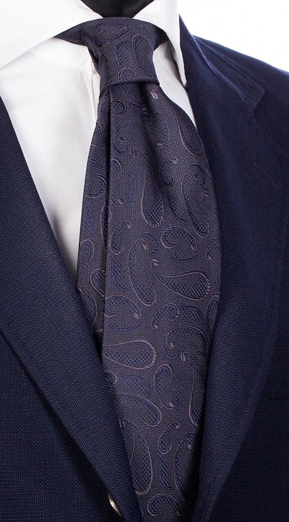 Cravatta Uomo per Cerimonia di Seta Blu Grigio Paisley Tono su Tono Made in Italy Graffeo Cravatte