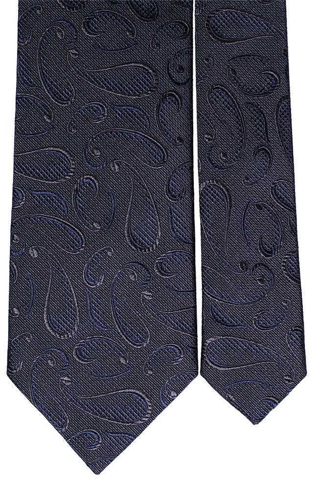 Cravatta Uomo per Cerimonia di Seta Blu Grigio Paisley Tono su Tono Made in Italy Graffeo Cravatte Pala