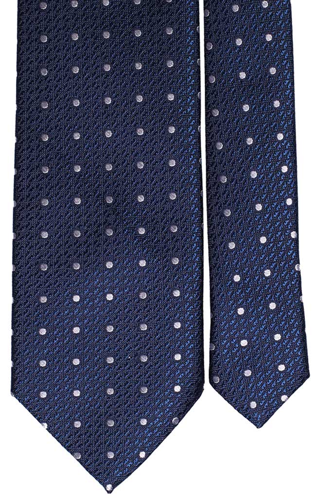Cravatta Uomo per Cerimonia di Seta Blu Navy Fantasia Tono su Tono Pois Bianchi Made in Italy Graffeo Cravatte Pala