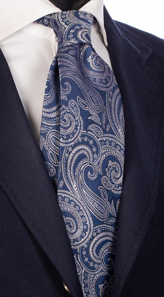 Cravatta Uomo per Cerimonia di Seta Blu Navy Paisley Bianco Made in Italy Graffeo Cravatte