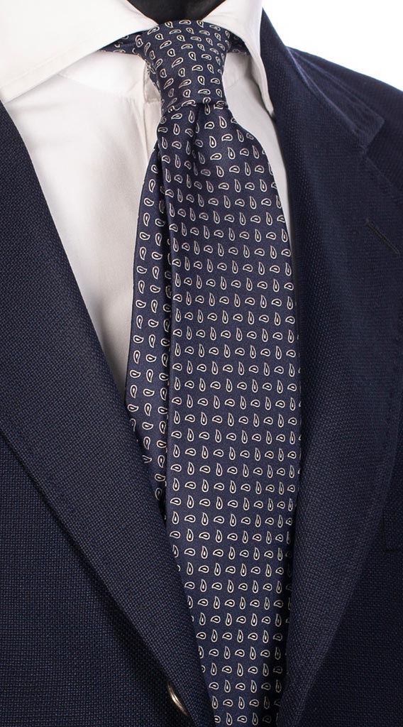 Cravatta Uomo per Cerimonia di Seta Blu Paisley Bianco Made in Italy Graffeo Cravatte