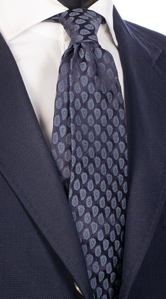 Cravatta Uomo per Cerimonia di Seta Blu Paisley Grigio Blu Made in Italy Graffeo Cravatte
